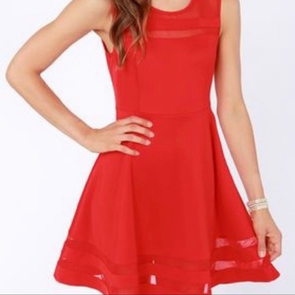 Lulu’s Determination Red Sheer Mesh Skater Dress M - Picture 16 of 16